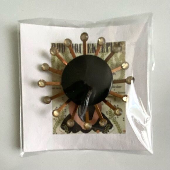 Upcycled Atomic Starburst Refrigerator Magnet Buttons Rhinestones Black - Picture 4 of 4